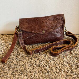 Portland Leather Goods Envelope Convertible Crossbody Clutch Wristlet Nutmeg